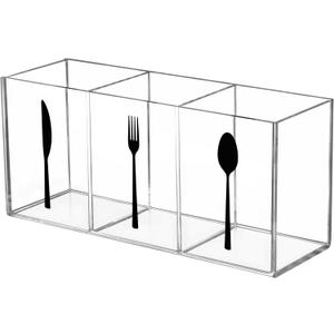 Hxezoc Clear Acrylic Cutlery Storage Organizer, Transparent Silverware Caddy 3 Section Tableware Plastic Holder for Kitchen Indoor Outdoor Decoration Supplies