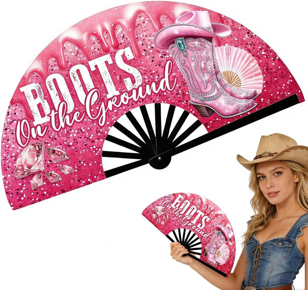 13'' Large Fan Clack Fan Clacking Fans for Line Dancing Hand Fan Foldable Fan For Cowgirl Women Men (Design-2)