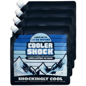 4 Mid-Size Cooler Freeze Packs 10x10 inch Screw Cap. The Coldest Pack at 18 Degrees F. No Ice Needed, Reusable. You Add Water & Save. C.S. Brand Packs Have 4,000 Reviews Avg. 4.6 Stars - Safe USA Made