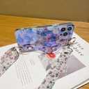 Compatible with iPhone 14 Plus Case,[ with wrist strap + lanyard ]Colorful Retro Oil Painting Printed Flower Laser Glossy Pattern Cute Exquisite Phone Cover Stylish Protective Case for Girls Women. (Pink)