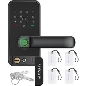 Keyless Entry Door Lock with Handle, Door Locks for Bedroom, Auto Lock, Fingerprint Door Knob with Key, Passcode, Digital Smart Code & Front Handle Sets-Black
