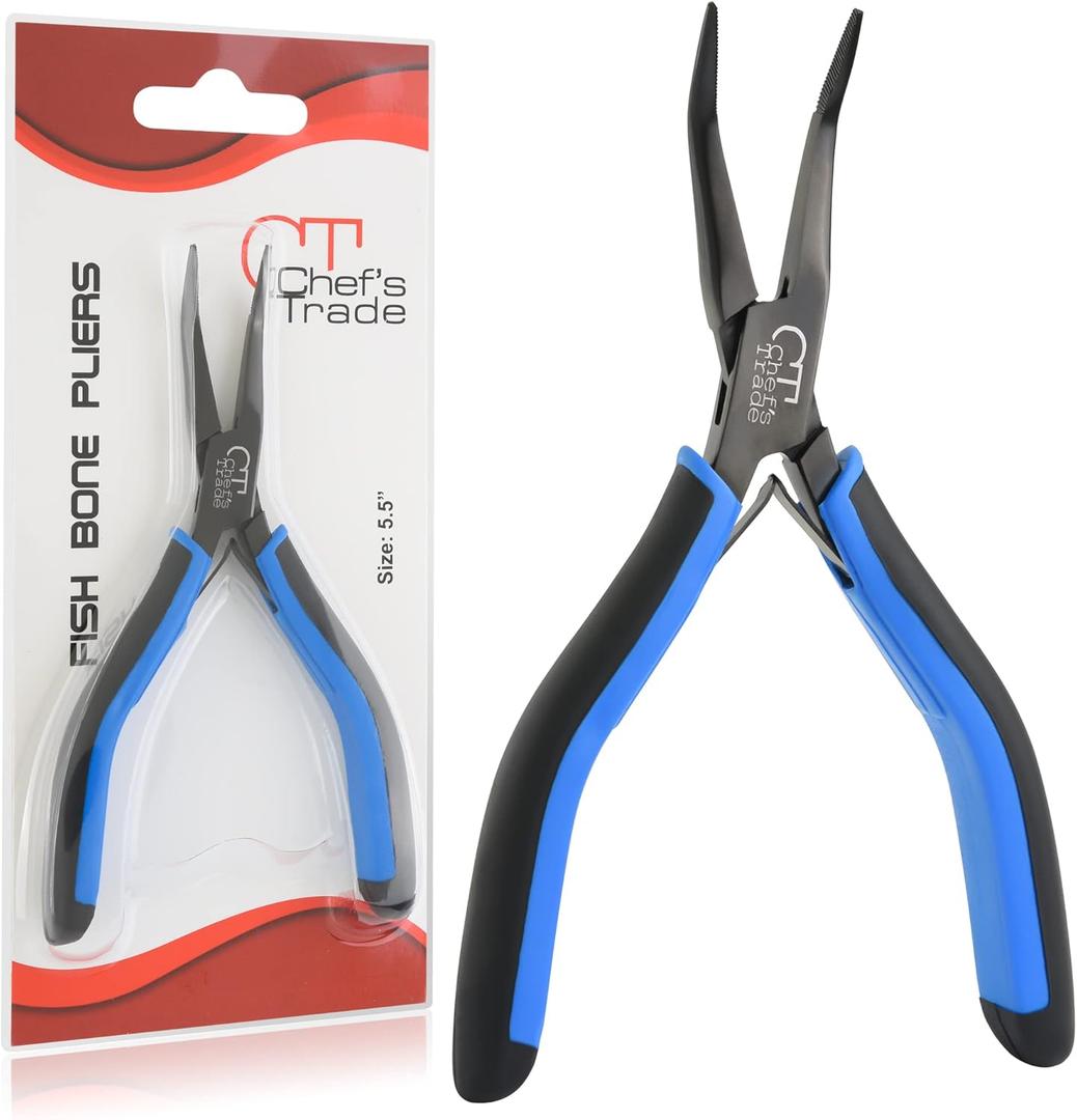 Fish Bone Pliers/Tweezers Stainless Steel Curved With Non-Slip Grip Black