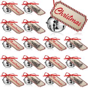 Geyee 24 Set Christmas Believe Bell Ornament 1.6 Inch Polar Sleigh Bell Bulk with Christmas Believe Ticket Ribbon Train Ticket Silver Xmas Tree Ornament for Xmas Party Favors Gift