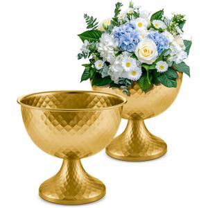 8.25'' Wide 7.3''High Decorative Bowl Vase Set of 2,Distressed Gold Metal Compote Bowl for TablesUrn Vases for Vintage Wedding Centerpieces,Elegant Compote Vases,Pedistal Vase for Any Event