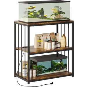 20 Gallon Fish Tank Stand with Power Outlet, Aquarium Stand with Shelf, Metal Reptile Terrarium Tank Stand, 3-Tier Adjustable Storage Shelves, 28''L15.7''W30''H, Retro Brown 20 Gallon Fish Tank Stand with Power Outlet, Aquarium Stand with Shelf, Metal Reptile Terrarium Tank Stand, 3-Tier Adjustable Storage Shelves, 28''L15.7''W30''H, Retro Brown