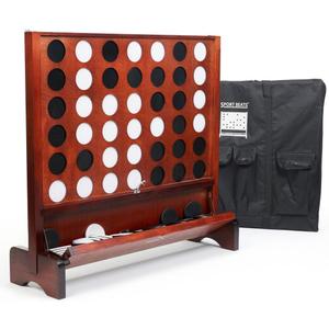 Giant Wooden 4 in A Row Game with Folding Catch Tray, Wall-Mountable or Ground Play, Indoor Outdoor & Backyard Game, Includes Carry Case and Detachable Legs