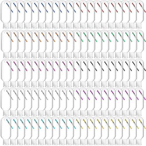 FairySandy 100 Pcs Traveling Bottles with Keychain 2oz Clear Keychain Bottle Plastic Keychain Empty Refillable Liquid Packing Container Squeeze Plastic Bottle with Lid for Liquid Cream (Rectangle)