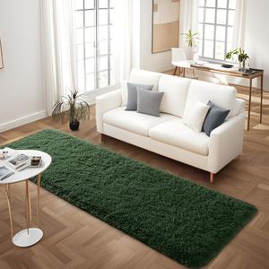 Soft Dark Green Runner Rugs for Bedroom, 2x6 ft Bedside Rug Plush Fluffy Carpets, Shag Furry Modern Area Rug Carpet for Living Room Girls Kids Room Nursery Home Decor, Dark-Green