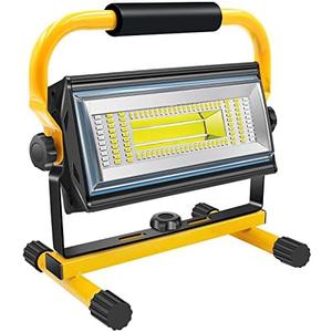 Tresda 100W COB Rechargeable Work Light, 7000LM Cordless LED Work Lights, Waterproof Portable Flood Light with Stand for Outdoor Camping, Hiking, Garage, Car Repairing, Workshop Job Site Lighting