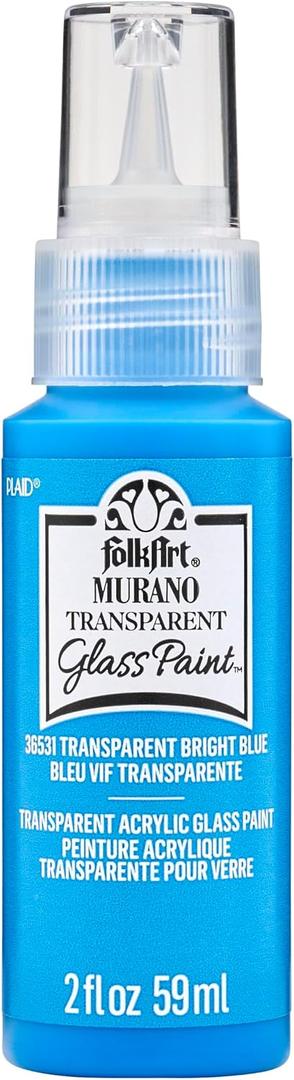 FolkArt Murano Transparent Acrylic Glass Paint, Bright Blue, Perfect for Indoor and Outdoor Arts and Crafts Projects, 2 fl oz, 36531, 1 Count