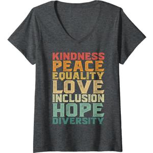 Womens Peace Love Diversity Inclusion Equality Black History Month V-Neck T-Shirt size S