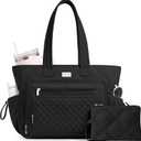 TOPDesign Puffer Laptop Bag for Women, Quilted Teacher Tote Nurse Work Briefcase, Computer Handbag with 40oz Cup Holder
