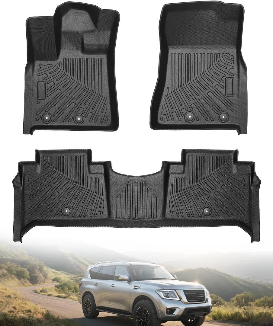 Icyhaws for Nissan Armada/Infiniti QX80 2025 2026 Floor Mats, All-Weather Protection Tech TPE Rubber Floor Liners Front/Rear Anti-Slip Tech Car Mats 1st and 2nd Row Automotive Accessories