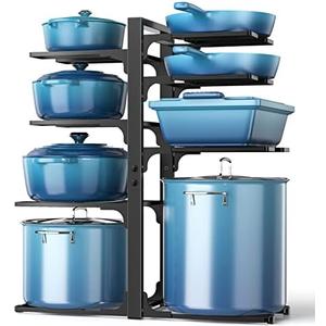 ORDORA Pots and Pans Organizer: under Cabinet, 20.8" Height Heavy Duty 120LBS Pots Pans Organizer Rack for under Cabinet 8-Tier Adjustable for Big Stockpots, Dutch Oven, Cast-iron Pans, Heavy Cookware