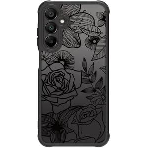 Dumkery Cute Phone Case Compatible with Samsung Galaxy A16 5G, Aesthetic Black Line Art Floral Rose Pattern Print, Hard PC Heavy Duty Protection Cases Cover for Girls Women