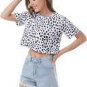 Womens Graphic Tees Crop Top,Trendy Short Sleeve Summer Dalmatian Print Cropped Crop Tops for Womens