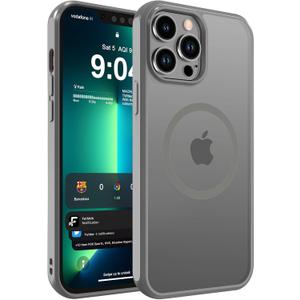 DEERLAMN Magnetic Matte Case for iPhone 13 Pro, [Compatible with MagSafe][Military Grade Drop Protection] Anti-Fingerprint Slim Translucent Shockproof Protective Phone Cover, Grey