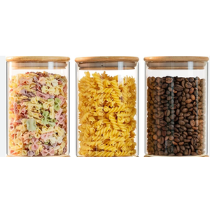  2 Pack Glass Storage Jar with Bamboo Lid, 23.7 FL Oz Kitchen Glass Food Storage Containers for Candy, Coffee Tea Beans, Oats,Flour, Grains