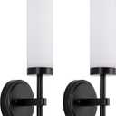Black Bathroom Wall Sconces Set of 2, Modern Sconces Wall Lighting Vanity Lights with Opal White Glass Shade, Farmhouse Wall Mount Lamp for Mirror Living Room Bedroom Hallway Kitchen Stairs (Hardwired 1-Light (2 Pack))