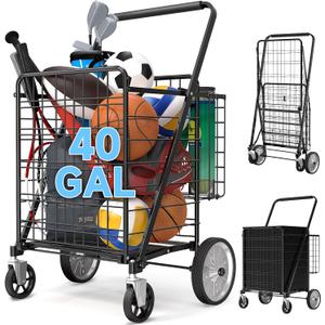 40 GAL Shopping Cart for Groceries - 360 Swivel Big Strong Wheels, 450 lbs Capacity, Foldable With Basket & Liner - Heavy Duty Utility Cart for Laundry