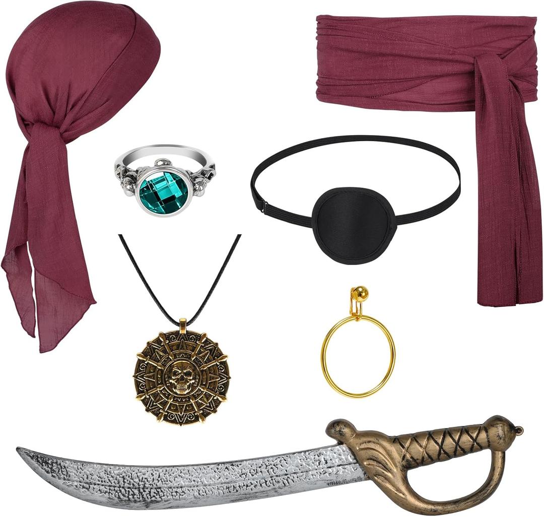 7 PCS Pirate Costume Accessories Women Men,Captain Pirate Accessories Set,Halloween Party Cosplay