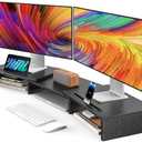 AMERIERGO Dual Monitor Stand Riser for 2 Monitors, Monitor Stand for Desk, Adjustable Computer Monitor Stand with 2 Slot, Multifunctional Desktop Organizer Stand for Laptop, PC, Computer, Printer
