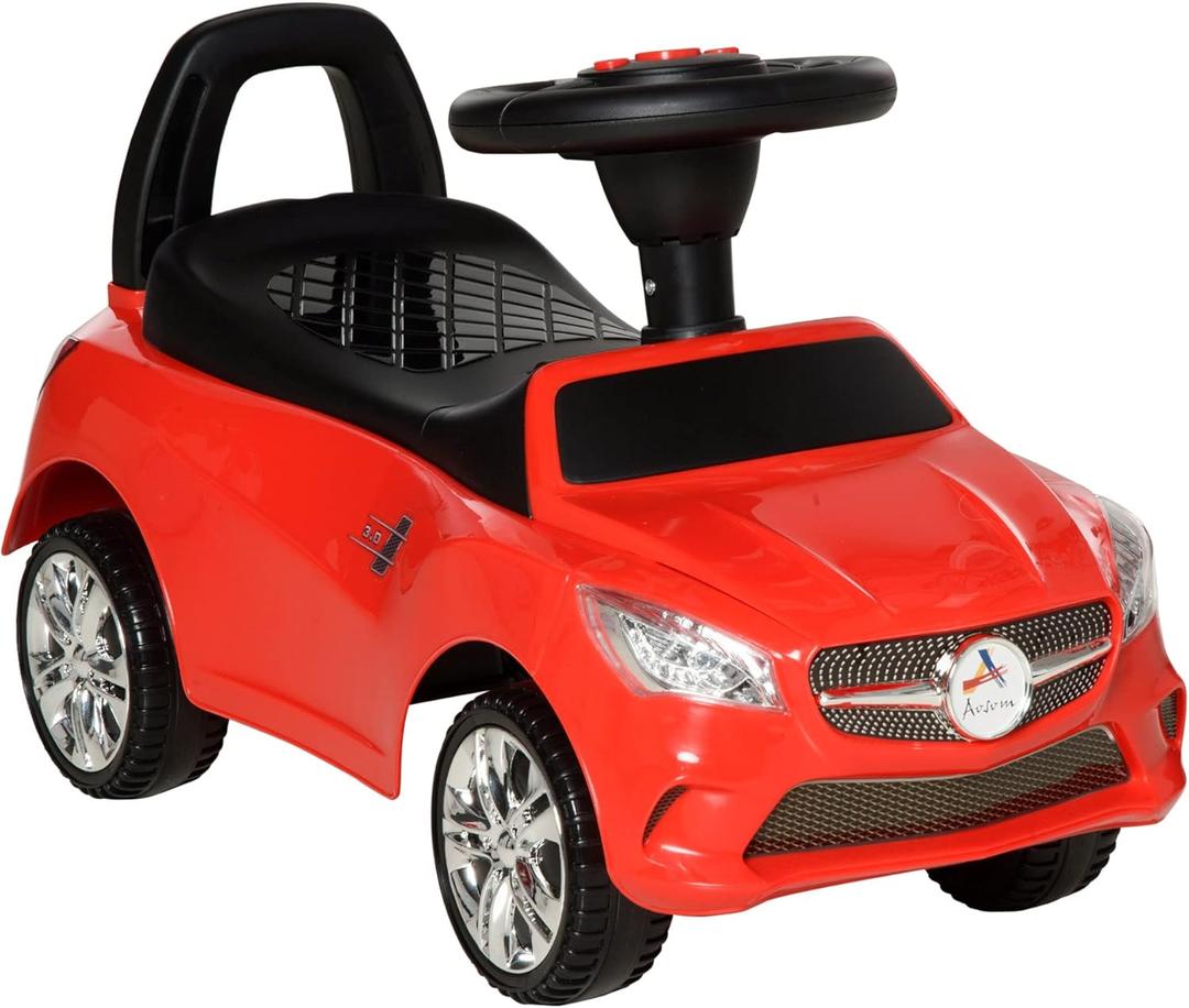 Aosom Kids Ride On Push Car, Foot-to-Floor Walking Sliding Toy Car for Toddler with Working Horn, Music, Headlights and Storage, Red
