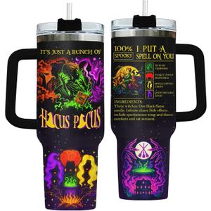 Hocus Tumbler 40oz with Handle and Straw  Funny Halloween Witches Cup  Stainless Steel Insulated Travel Mug for Women, Spooky Gifts for Fans (Pocus40)