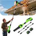 Roof Gutter Cleaning from The Ground, 40V Leaf Blowers Cordless with 2 Battery, Adjustable Pole (98inch)3 Speed Modes 500CFM/180MPH for Gutter Cleaner Extension Attachment Kit for Garden,House (Green1)