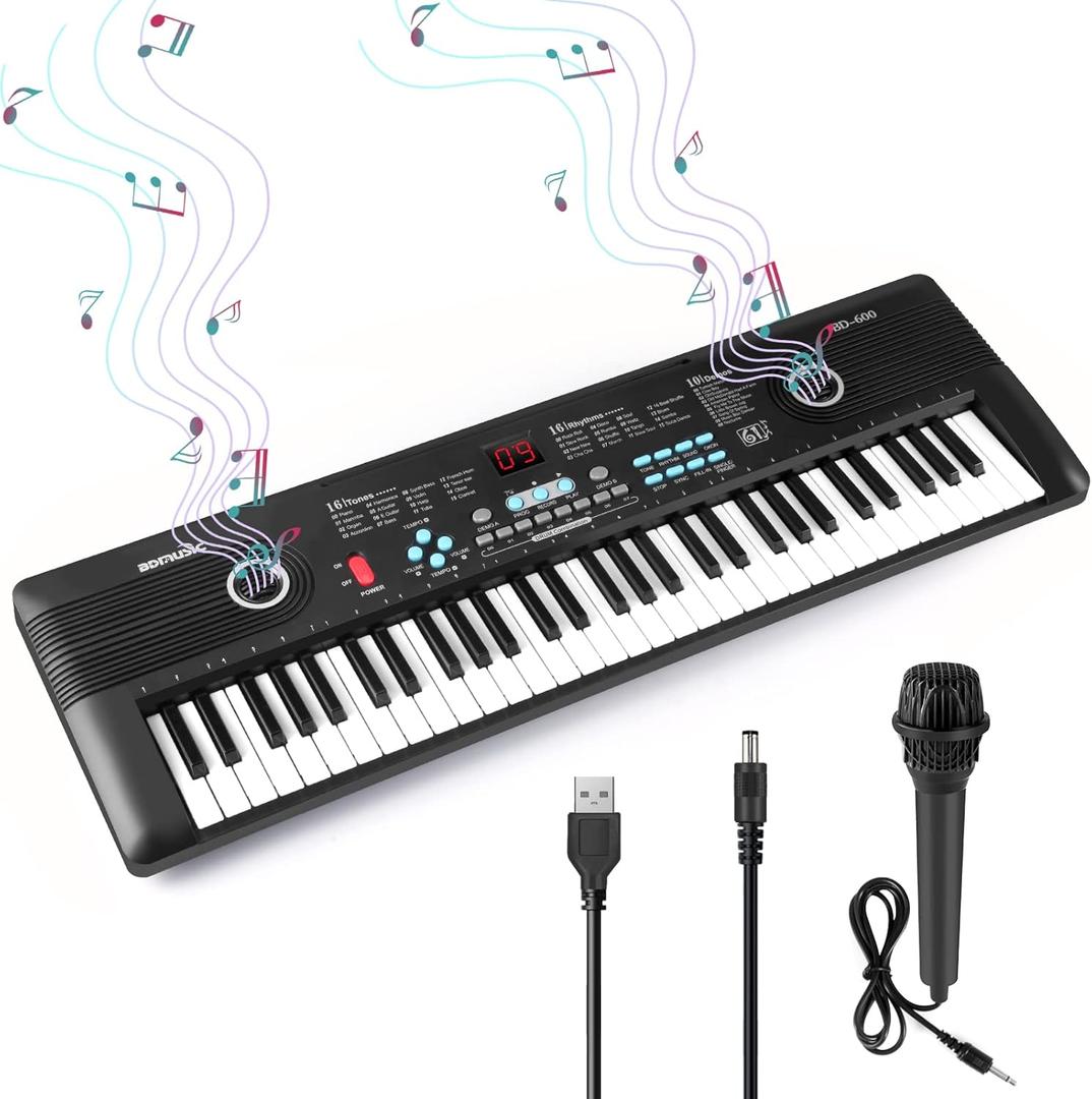 61 keys keyboard piano, Electronic Digital Piano with Built-In Speaker Microphone, Portable Keyboard Gift Teaching for Beginners, electric piano for kids (Black)