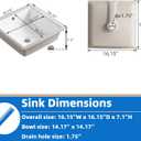 16 Inch Small Square White Undermount Bathroom Sink 16.15" x 16.15" Vanity Under Counter Basin Porcelain Rectangle Vessel Sink for Tiny Place Opening Size 14.17" x 14.17" Lavamanos Para Baos KINGWONG