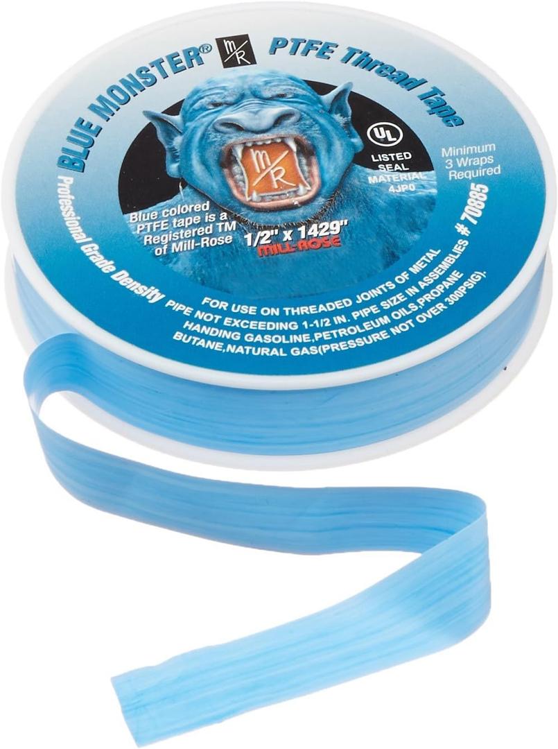3 x Mill-Rose 70885 Blue Monster PTFE Pipe Thread Sealant Tape, 1/2-Inch x 1429-Inches, Blue. Pack of 4