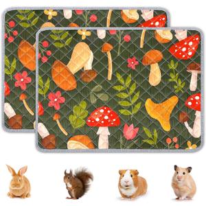 2 Pack Guinea Pig Bedding, Washable Guinea Pig Cage Liner Reusable Guinea Pig Mat Waterproof Guinea Pig Bedding for Cage, Super Absorbant Guinea Pig Pee Pads for Small Animals Hamster Rabbit Squirrel (Mushrooms)