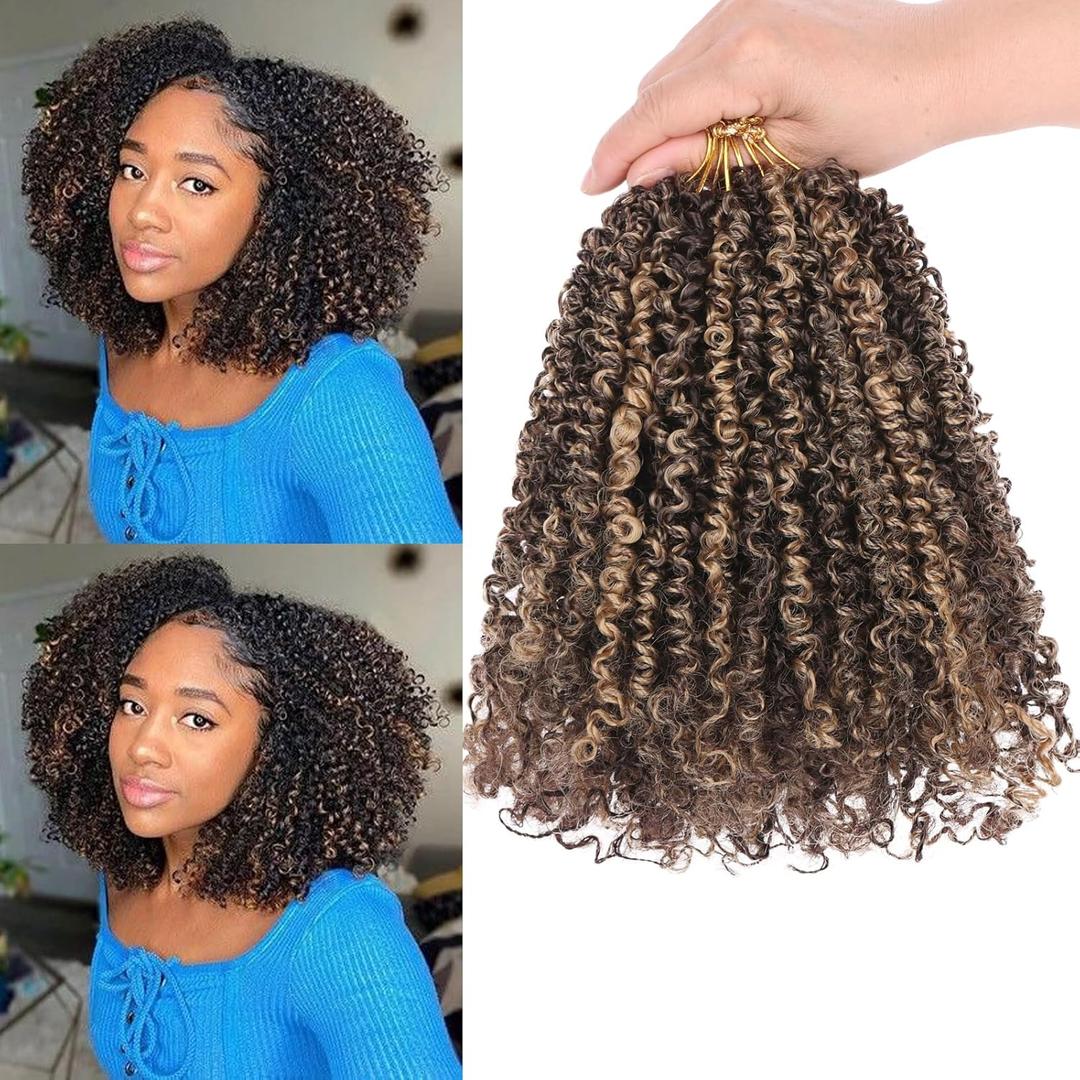 Unionbeauty Pre Twisted Yanky Twist Crochet Hair 8 Inch 8 Bundles Micro Passion Twist Crochet Braids Hair Pre-looped Twist Crochet Braids with Bouncy Synthetic Marlybob Braiding Hair Extensions 4H27#