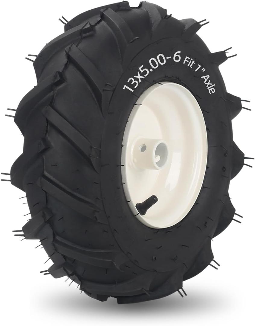 GICOOL 13x5.00-6" Tubeless Tiller Tire and Wheel, 1" Axle Size, 3-1/8" Centered Hub, 13x5-6 Agriculture Super Lug Tractor & Trencher Tire Replacement, 1 Pack