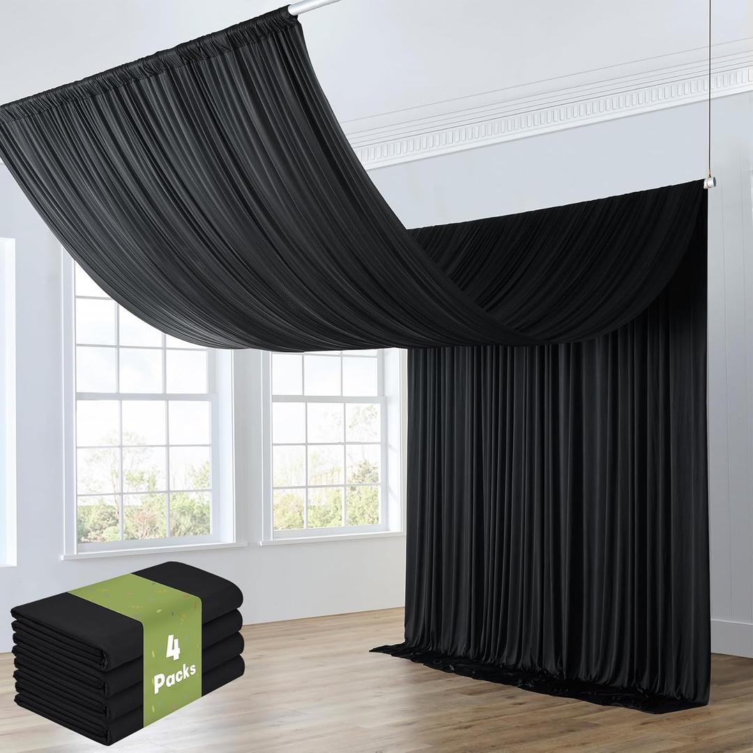 4 Panels 5x20ft Black Ceiling Drapes for Wedding Parties, Wrinkle Free 20ft Ceiling Curtain for Tent, Silky Easy to Draping Arch Drapery for Birthday Party Canopy Tent Decor