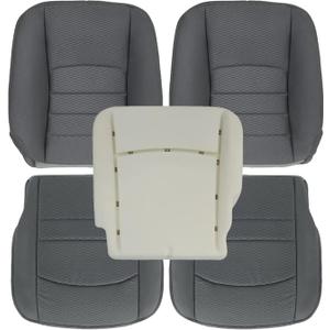 Priprilod Gray Cloth Driver & Passenger Side Bottom & Top Lean Back Replacement seat Cover & Driver Foam Cushion Compatible with Dodge Ram 2500 3500 4500 5500 2013 2014 2015 2016 2017 2018