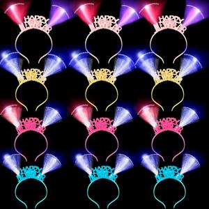 12 Pcs LED Light Up Happy New Year Headband Flashing Eve Headband for Kids & Adults - New Year's Eve Party Evening Performance, 4 Colors