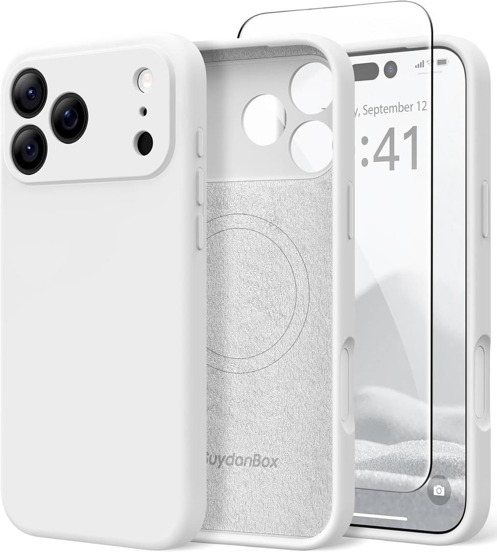 Magnetic for iPhone 17 Pro Max Case, Compatible with MagSafe, [Full Camera Protection][Screen Protector] Silicone Shockproof Protective Phone Case for iPhone 17 Pro Max 6.9", White