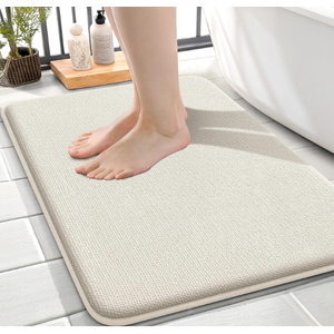 OLANLY Memory Foam Small Bathroom Rugs 24x16, Absorbent Bath Mat, Ivory | Soft Quick Dry Bath Rugs, Non-Slip Carpet, Machine Washable Mat for Bathroom Floor, Tub and Shower, Home Decor Accessories