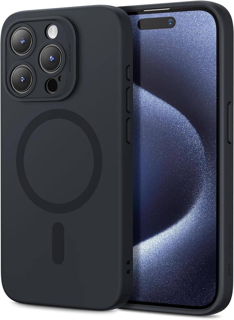 ESR for iPhone 15 Pro Case with MagSafe, Supports Magnetic Charging, Slim Liquid Silicone Case, Shock Absorbing, Screen and Camera Protection, Cloud Series, Black