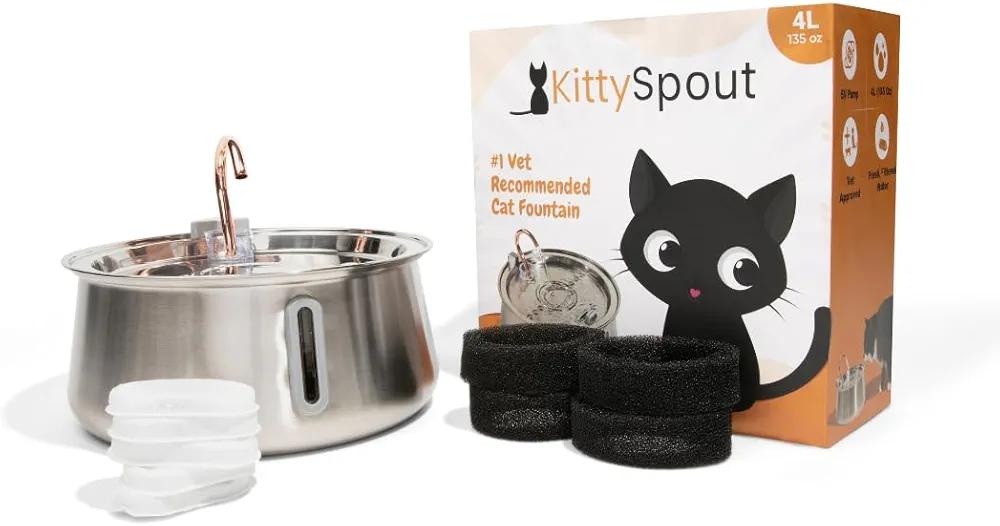 The Kittyspout - Fuente de agua para gatos de acero inoxidable 2.0, 4L/135oz