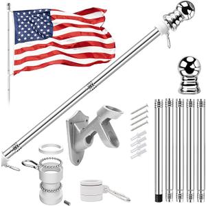 Ameriican Flag Pole Kit,  5 Ft Aluminum No Tangle Spinning Pole and Multi-Position Flag Pole Bracket (Silver)
