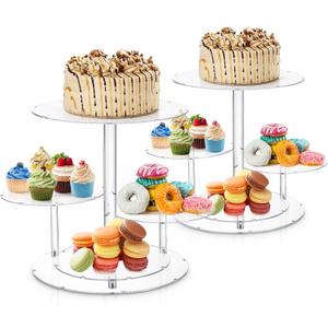 Dyna-Living 2PCS Acrylic Dessert Stands 4 Tier Cupcake Stands Dessert Display Holders with LED String Light, Round Dessert Cake Stands for 50 Cupcakes, Cupcake Holder Dessert Pastry Display for Party