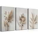 Neutral Floral Canvas Wall Art Set Of 3 Beige Botanical Prints Minimalist Plant Wall Decor For Living Room Bedroom Bathroom Office 16x24 Inch Ready To Hang