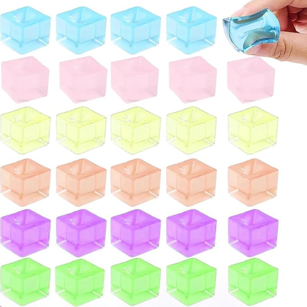0.98IN 30 Pcs Ice Cubes Fidget Toys,Soft Square Squeeze Cube Anxiety Stress Relief Ball Squishies Bulk for Kid Adult Party Favor Gifts