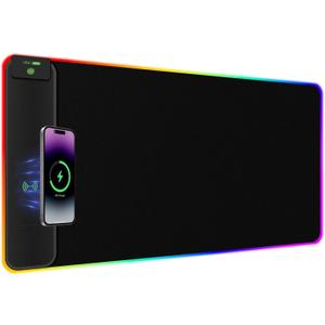 2-in-1 RGB Gaming Mouse Pad with Wireless Charging, 31.5"x15.8" Large, 24 Light Effects, Non-Slip Base, Waterproof Ultra-Smooth Surface, No Adapter