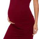 Smallshow Women's V Neck Bodycon Maternity Dress Side Ruched Pregnancy Clothes (X-Large, Wine)