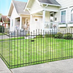 FOREHOGAR Metal Garden Fence with Gate 42 in H x 12 ft L, 1 Gate + 5 Panels Border Dog Fence Panels Animal Barrier, No Dig Garden Fencing for Yard Patio Flower Bed Lawn Outdoor, Arch Black