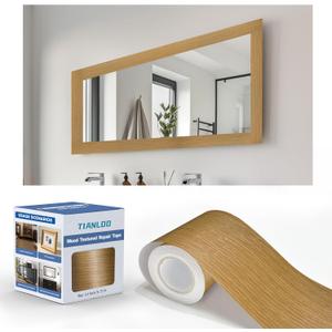 27 FT Wood Grain Wallpaper Border, Removable Waterproof Mirror Border Peel and Stick,Bathroom Mirror Frame Border.(Golden Oak) (3.15 Inch x 27 Ft)